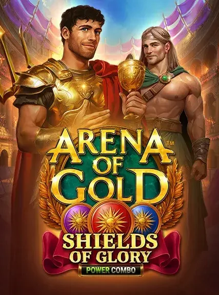 Decorative casino game artwork for King Billy: Arena Of Gold Shields Of Glory Power Combo